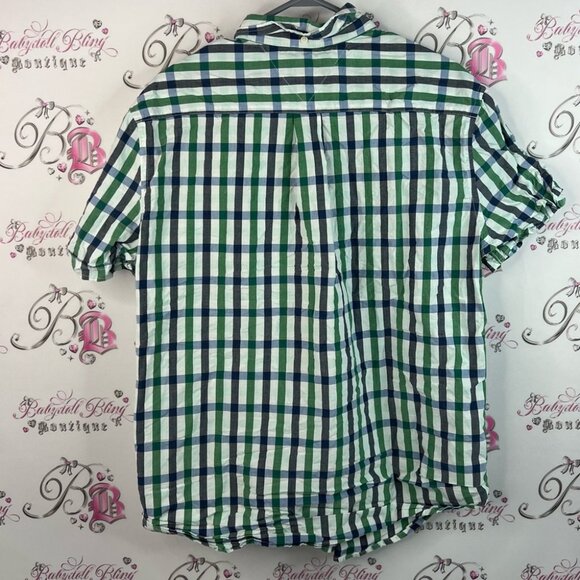 Tommy Hilfiger button up tshirt collared Men's Green and Blue Checkered Shirt - Picture 2 of 12